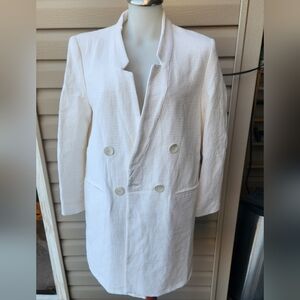Zara White Double-Breasted Textured Blazer Coat